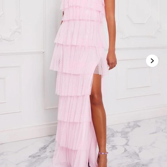 Fun & Flirty Pink tiered tool maxi dress with halter tie - Picture 1 of 6